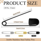20 Pcs Large Safety Pins 5 Inch Jumbo Stainless Steel Safety Pins Heavy Duty Hug