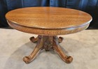 Circa 1890  Beautiful Hand Carved Quarter-sawn Oak 48  Round Dining Table