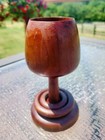 Wood Goblet Chalice 2 Rings Around Stem Hand Carved 5 1 2 Inches Vintage 1960s
