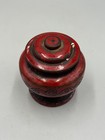 Antique Early 20th C  Chinese Red Lacquer Wood Jar  Carved Lidded Container