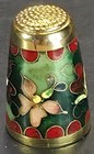 Vintage Cloisonne Thimble Floral Pattern Gold Tone