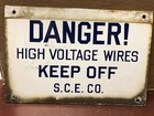 Vintage Porcelain  Danger High Voltage Sign Sec Southern California Edison