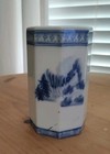 Hand Painted Chinese Ceramic Brush Pot Blue White 5 5    Tall And 3 25  Dia 