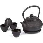 6 - Piece Black Japanese Cast Iron Teapot Set - With Cups  Infuser   Trivet