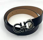 Authentic Salvatore Ferragamo Men s Belt Black Leather Silver Buckle