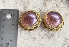 Vintage Purple Art Glass Gold Tone Clip On Earrings Lg Dome Cabochons