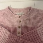 A  ropostale Women s Pink Solid Waffle-knit Crew Neck Henley Pullover Sweater M