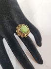 Vintage Uncas Nephrite Jade Ring 10k Gold Electroplate - Adjustable Size