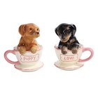 Dachshund Puppies In Tea Cup Ceramic Salt And Pepper Shaker Set