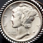 Us 1945 Mercury Dime Silver Au Coin 925 Sterling Silver Ring Banknote Olive Leaf