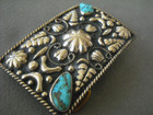 Southwest Style Turquoise And Metalwork On Silver Tone Alpaca Belt Buckle Mex