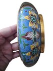 Vintage Chinese Cloisonne Enamel Brass Flat Vase bowl Flowers 
