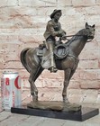 Bronze Sculpture Statue Western Old West Cowboy On Horse Marble Base Figurine