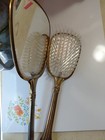 Vintage Vanity Mirror And Brush Set Gold With White Daisies