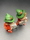 2 Vintage Ceramic Pixie Elf 3    Figurines Playing Music Instruments Violin Drums