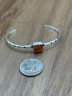 Navajo Handmade Sterling Silver Orange Spiny Oyster Shell Stacker Cuff Bracelet