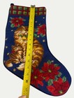 Vintage Needlepoint Tabby Cat Stocking  With Poisettias