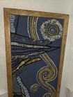 Framed Abstract Textile Fiber Wall Art 35    X 16    Blue Gold Gray Embroidered