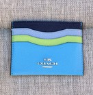 Coach Colorblock Slim Id Card Case Crossgrain Vibrant Green   Blue Leather Mint