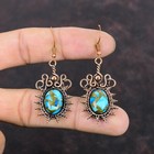 Blue Turquoise Jewelry Copper Mum Gift Wire Wrapped Drop dangle Earrings 2 28 