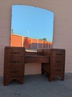 Vintage 1940s Art Deco Waterfall Vanity With Original Silver Mirror