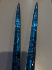 Vintage Lucite Candles Tapered Teal Blue Silver Flakes Mcm Set Of 2 11 5   
