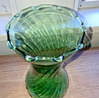 Vintage Pale Green Glass Swirl Flower Vase Ruffled Edge 7  Tall