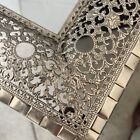 Vintage Ornate Filigree Silver Metal Framed Rectangle Vanity Tray Mirror 24x16   