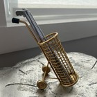 Vintage Mcm Golf Club Cocktail Stirrers Swizzle Sticks Set With Gold Golf Bag