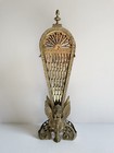 Vtg Brass Art Deco Gargoyle Griffin Ornate Folding Fireplace Screen Peacock Fan