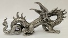Pewter Horned Dragon With Wings Figurine With Tail Curled Around A Crystal Ball