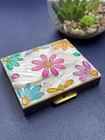 Vintage Hand-painted Mother Of Pearl Brass Makeup Compact