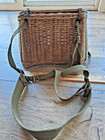 Vintage Wicker Fishing Creel Basket W  Canvas Shoulder Strap 