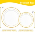200pc White Gold Rim Plastic Plates  Disposable Heavy Duty Dinner dessert