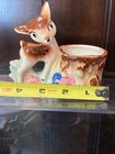 Mcm Vtg 50   s Deer Fawn Ceramic Planter Pottery Tree Stump Succulent Pot