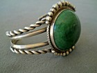 Southwestern Native American Domed Malachite Sterling Silver Rope Cuff Bracelet