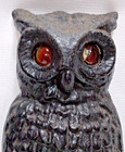 Antique Vintage Cast Iron Fireplace Owl Andiron Wall Hanging Glass Eyes