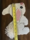 Vintage Handmade Easter Bunny Rabbit Needlepoint Decor  White Pink Ear   Tail