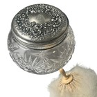 Antique Crystal Jar Sterling Repousse French Swans Down Powder Puff Celluloid