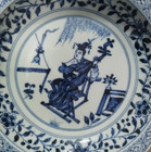 Chinese Collectable Art Hand Blue White Porcelain Figure Plate