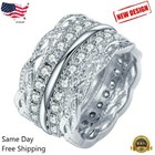 Women Simulated  White Round Gorgeous Silver Sapphire Jewelry Ring Cut Size6-10