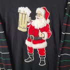 Ugly Christmas Sweater Men Xl Black Santa Beer Mug Striped Sleeves Knit Pullover