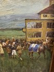 Old Painting 1800 s  French  Very Detailed Impressionist Horse Racing Frmd