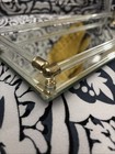 Vtg Mirror Glass Vanity Tray Perfume Glass Bars Brass Caps Footed Dresser 16x6   