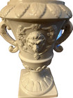 Vtg Classical Italian Embossed Glazed 2handle Lid Pottery Urn Vase Finial Top