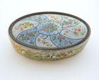 Vintage Oval English Metalware Cookie Tin  Floral   Gold Chinoiserie Canister