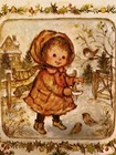 Vintage Christmas Card Little Girl Feeding Birds Friendship Unused