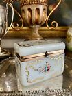 Large Antique French Gilt   Enamel Opaline Box