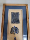 Vintage Judaica Wall Art Home Blessing Hamsa Hand Silver Blue Framed Hebrew Rare