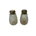 Antique Victorian Cut Glass Salt And Pepper Shakers Mother Of Pearl Inlay Lids